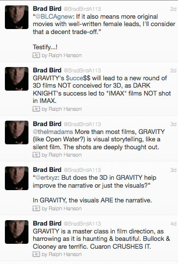 Texts from Brad Bird on Gravity