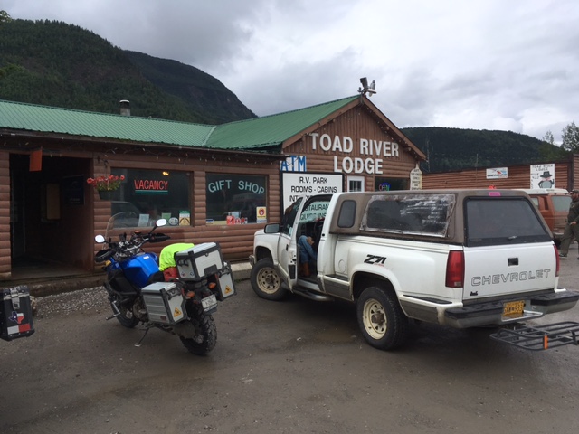 We had a great lunch of soup and homemade bread after a chilly and wet morning of riding on our second day on the Alaska Highway. Travelers, the Toad River Lodge is your friend.