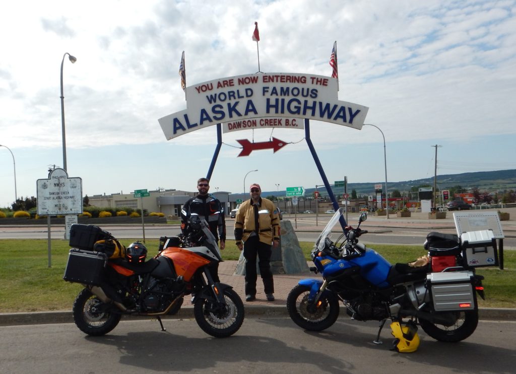 Howard and Ralph at the Milepost Zero in Dawson Creek.