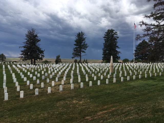 The cemetery at Little Bighorn National Battlefield is a dramatic lesson in a dramatic setting. Storm clouds were approaching and pushed us on our way.