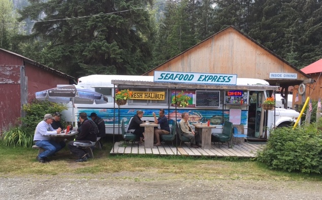 This is the legendary Seafood Express Bus serving fresh caught local seafood.