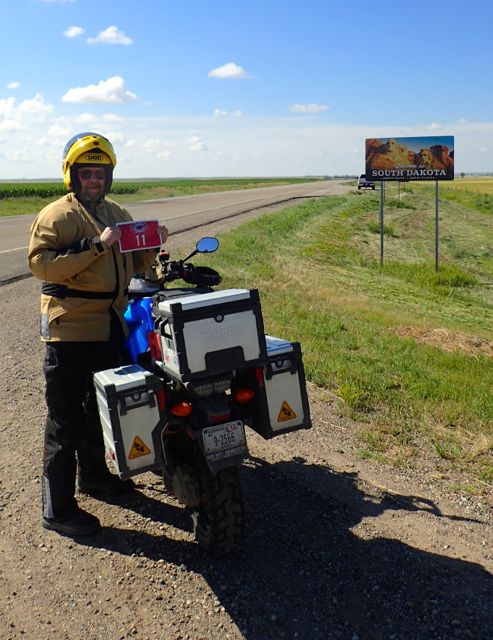 Me and my red tour flag entering South Dakota.