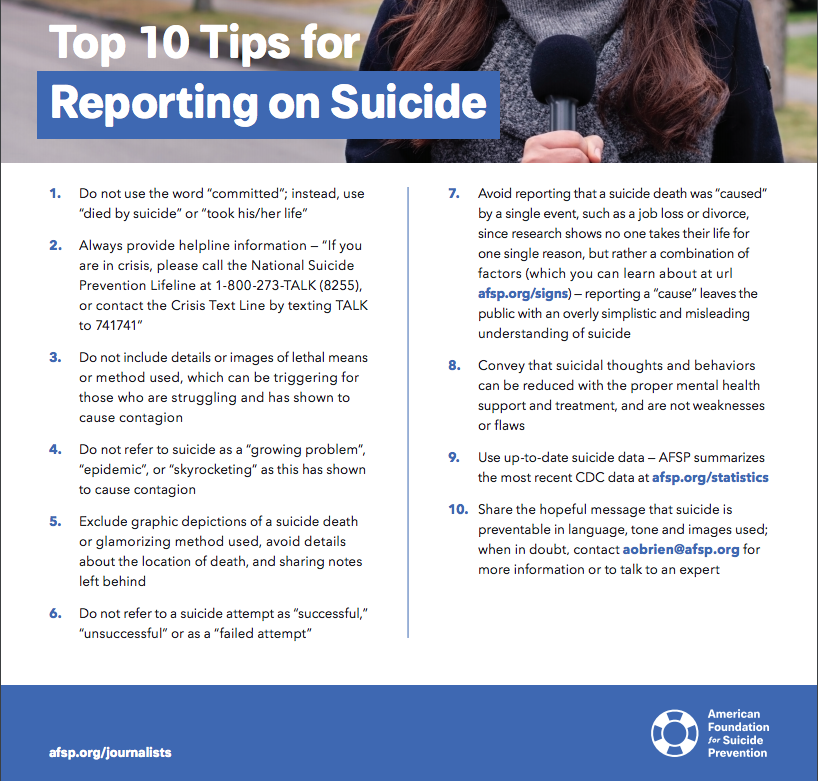 AFSP Guidelines for Reporting on Suicide
