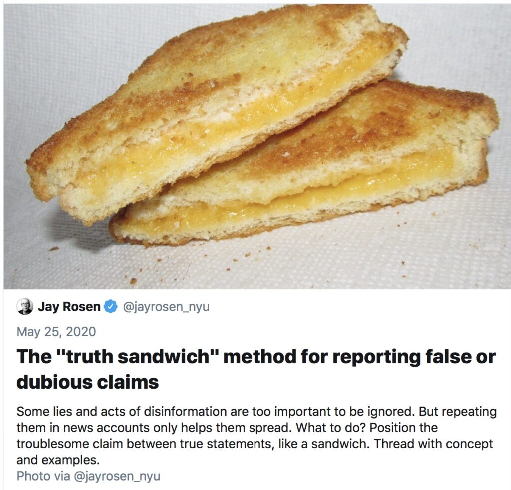 The "truth sandwich" method for reporting false or dubious claims