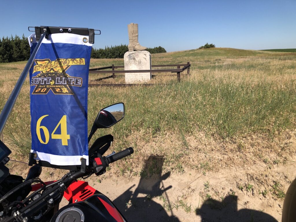 "According to this unusual monument topped with a giant boot, 25 men and one woman are buried on the hill, killed by cross fire in a range war between the cowboys and homesteaders." NOTE - This is one of two different Boot Hills I will visit this year. (Boot Hill, 6/22/21)