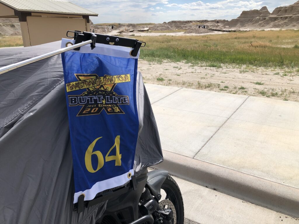 One of the requirements of the grand tour is that I have to have my motorcycle in the photo at every stop. But sometimes, like with this spot on a boardwalk in a national park, I can't take the bike to the site of the bonus, so I need an alternate photo to show that I rode there. (06a Badlands 6/26/21)