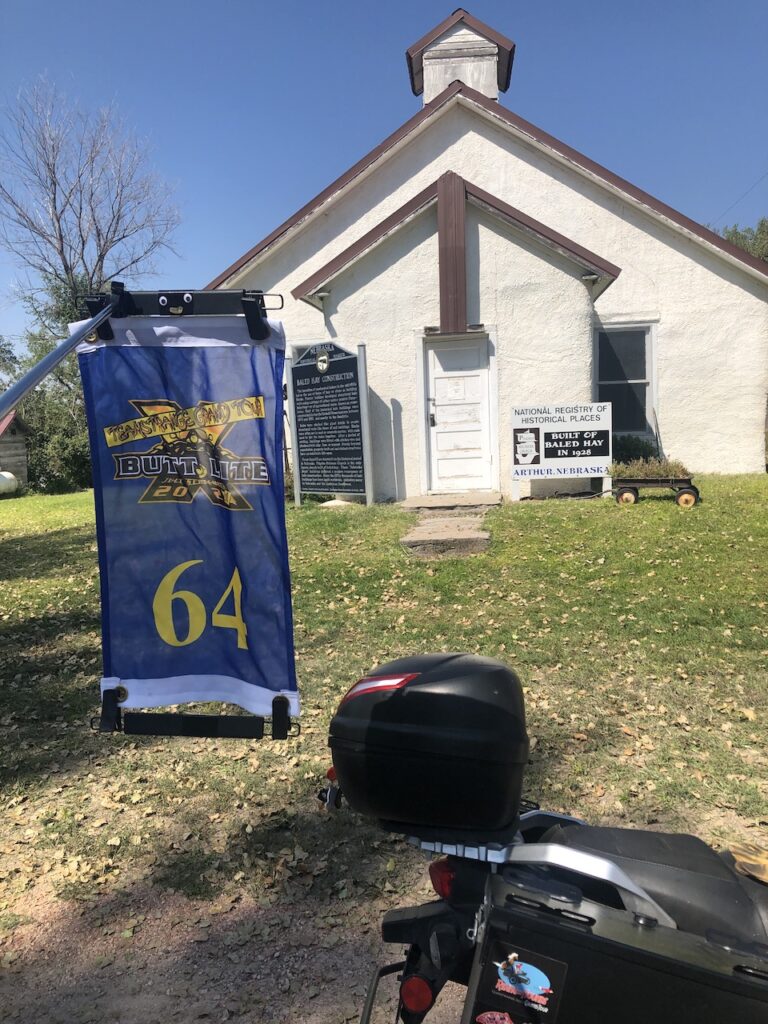 "Pilgrim Holiness Church, built in 1928, was constructed of stacked and baled hay with walls 2 ft thick. The church is stuccoed on the outside and plastered on the inside. It’s the oldest hay bale church in North America and one of only three known to exist today." (20 Hay Bale Church 9/6/21)