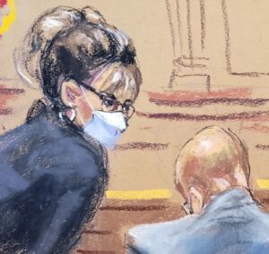 Courtroom illustration of Sarah Palin.